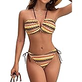Blooming Jelly Women's Bikini Sets Sexy Two Piece Swimsuit Cheeky Colorblock Stripes String Mid Rise Bathing Suit