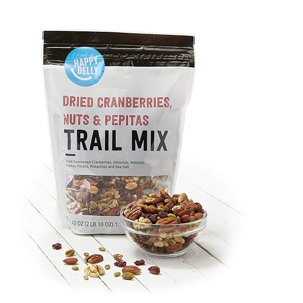 AMAZON BRAND – HAPPY BELLY DRIED CRANBERRIES, NUTS & PEPITAS TRAIL MIX, 42 OUNCE