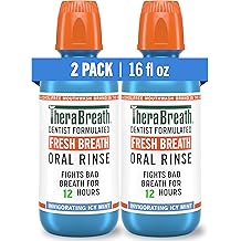 TheraBreath Fresh Breath Mouthwash, Icy Mint Flavor, Alcohol-Free, 16 Fl Oz (Pack of 2)