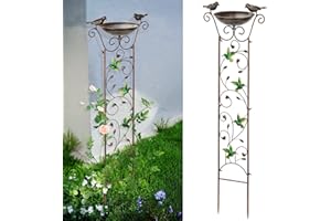 SUNNYPARK Antique Garden Iron Trellis with Decorative Hummingbirds Detachable Bird Bath Bowl Metal Potted Plant Support for Climbing Flowers