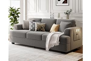 KKL Deep Seat Sofa 89" with Throw Pillow, Modern Sofa, Couches for Living Room, Comfy Sofa, Sleeper Couch, Bouclé, Dark Grey