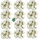 12 Bundles Peonies Artificial White Flowers Bouquet, Lifelike Silk Fake Peonies with Stems for Home Table Centerpieces, Wedding, Party & DIY Bridal Floral Arrangements (White)