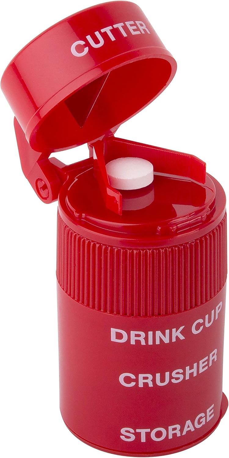 Ezy Dose Pill Crusher and Grinder | Crushes Pills, Vitamins, Tablets | Stainless Steel Blade | Removable Drinking Cup | Red: Health & Personal Care