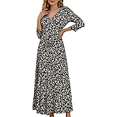 Aphratti Women's Maxi Dress with Sleeves - Faux Wrap Soft Stretchy Flowy Long Dress for Everyday Casual Outfits