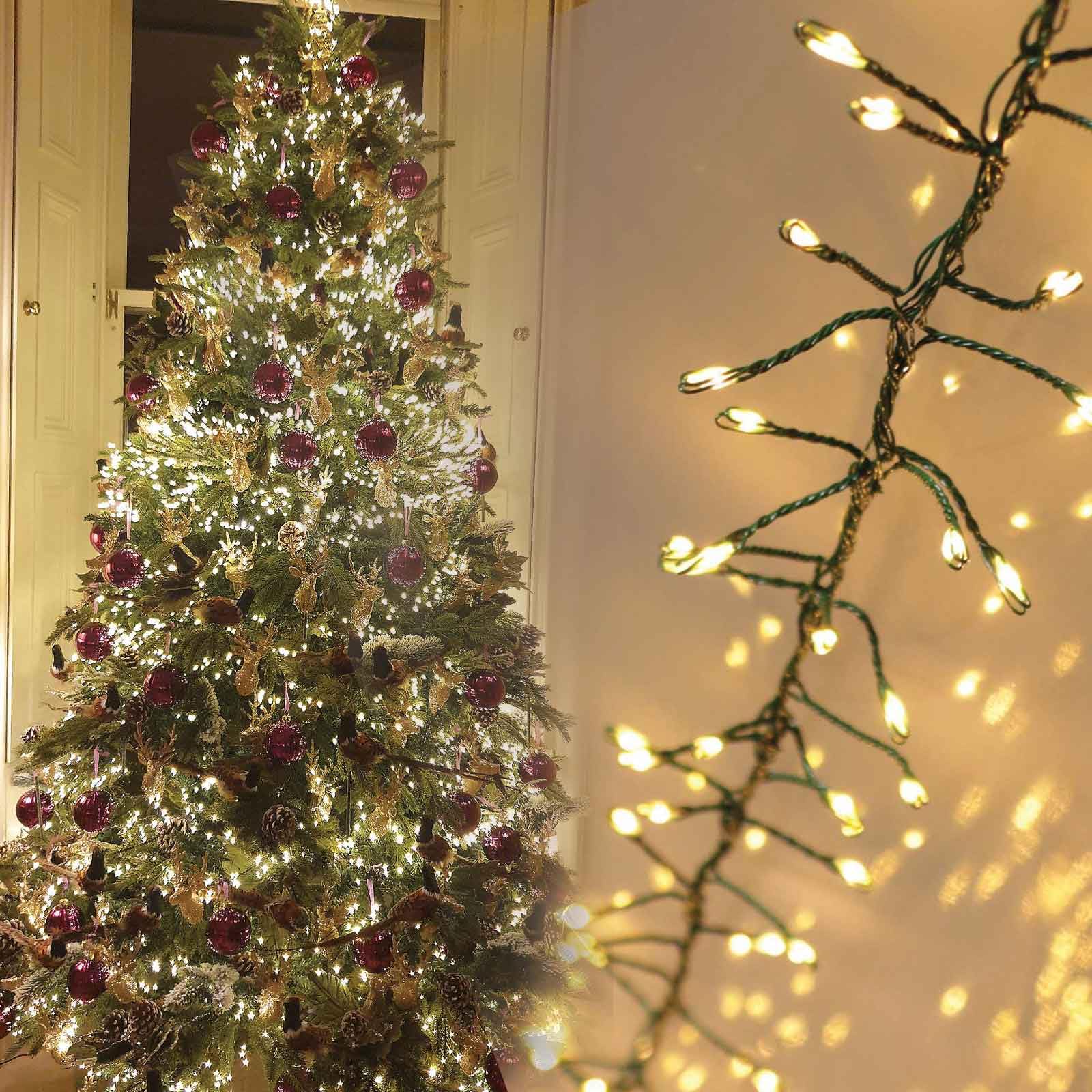 Qbis Premium 800 Cluster Lights. Christmas Tree Lights on Green Wire. Warm White Cluster Christmas Lights. LED Cluster Fairy Lights Plug in String Lights. (800 LED Warm White (Green Wire))