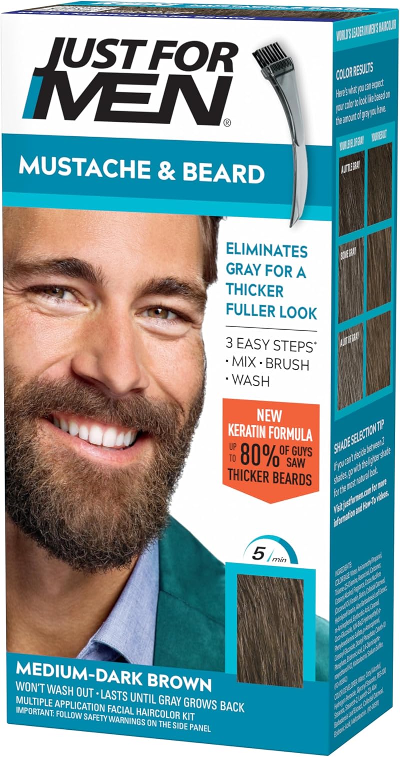 Just For Men Brush-In Color Gel Mustache Beard Sideburns Medium-Dark Brown M-40