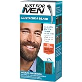 Just For Men Mustache &amp; Beard multiple uses Beard Coloring for Gray Hair with Brush, Keratin Biotin Aloe and Coconut Oil for Healthy Facial Hair Medium-Dark Brown, M-40, Pack of 1 (Packaging May Vary)