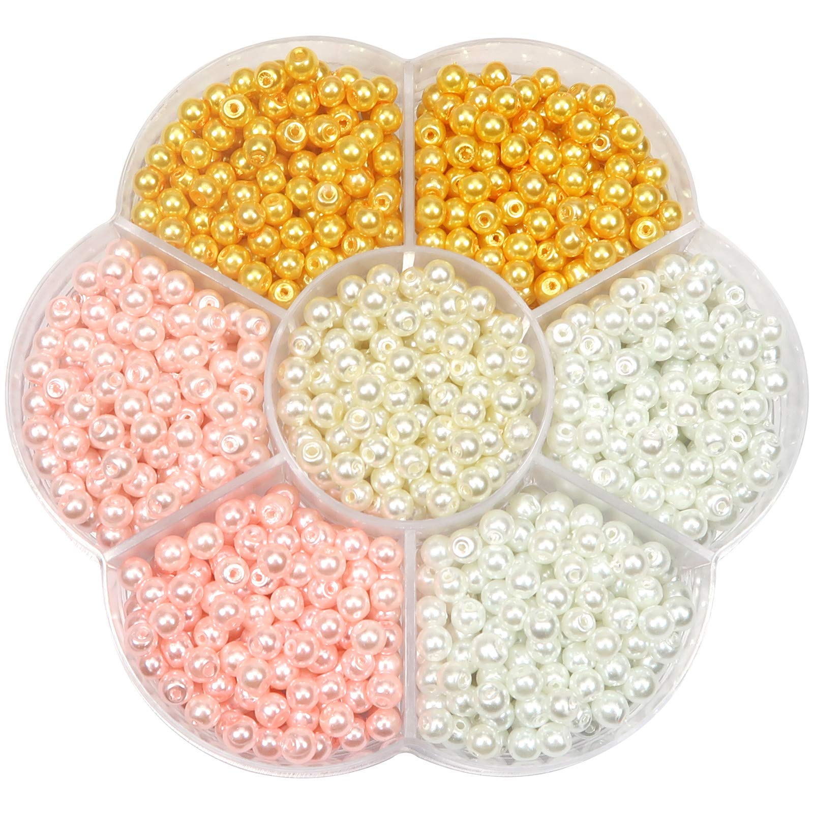 TOAOB Glass Pearl Beads for Bracelets Making 1050pcs 4mm Coloured Fake Pearls with Holes Round Loose Sew on Beads for Jewelry Making Necklaces Hairs Crafts Decoration and Vase Filler