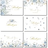 Crisky 50 Pcs Floral Thank You Cards with Envelopes & Stickers, Gold Foil Watercolor Blue WildFlowers Greeting Cards for Bridal Shower, Wedding, Birthday, Baby Shower