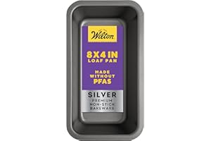 Wilton Silver Non Stick Loaf Pan, Bread and Meatloaf Pan, Made Without PFAS, Durable Steel, Even Heating, 8 x 4 Inch