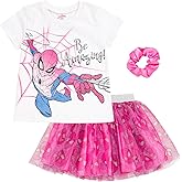 Marvel Spider-Man Girls 3pc T-Shirt, Skirt & Scrunchie Set Toddler to Big Kid Sizes (2T - 10-12)