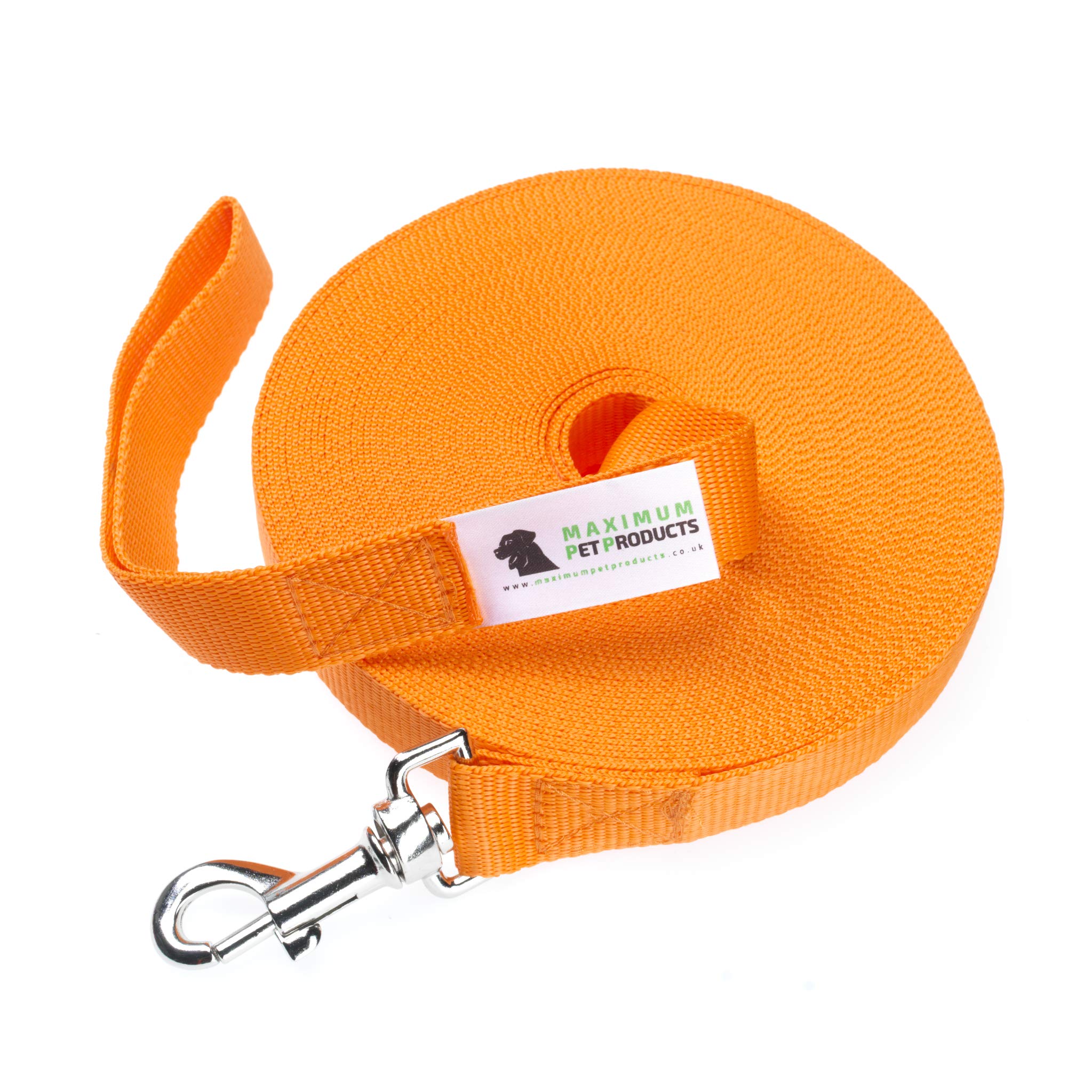 Maximum Pet Products Orange Dog & Horse Training Lunge Lead. 25mm - 1" Wide. Very Strong 65ft/20m
