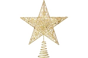 Blulu 10 Inches Gold Christmas Star Topper Xmas Tree Topper Glitter Treetop Star for Christmas