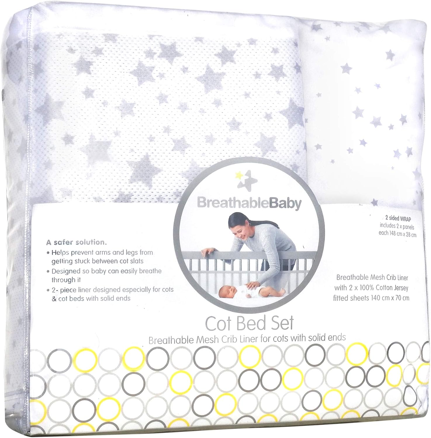 BreathableBaby Crib Bedding Set, Twinkle Grey, 147 cm (Pack of 2)