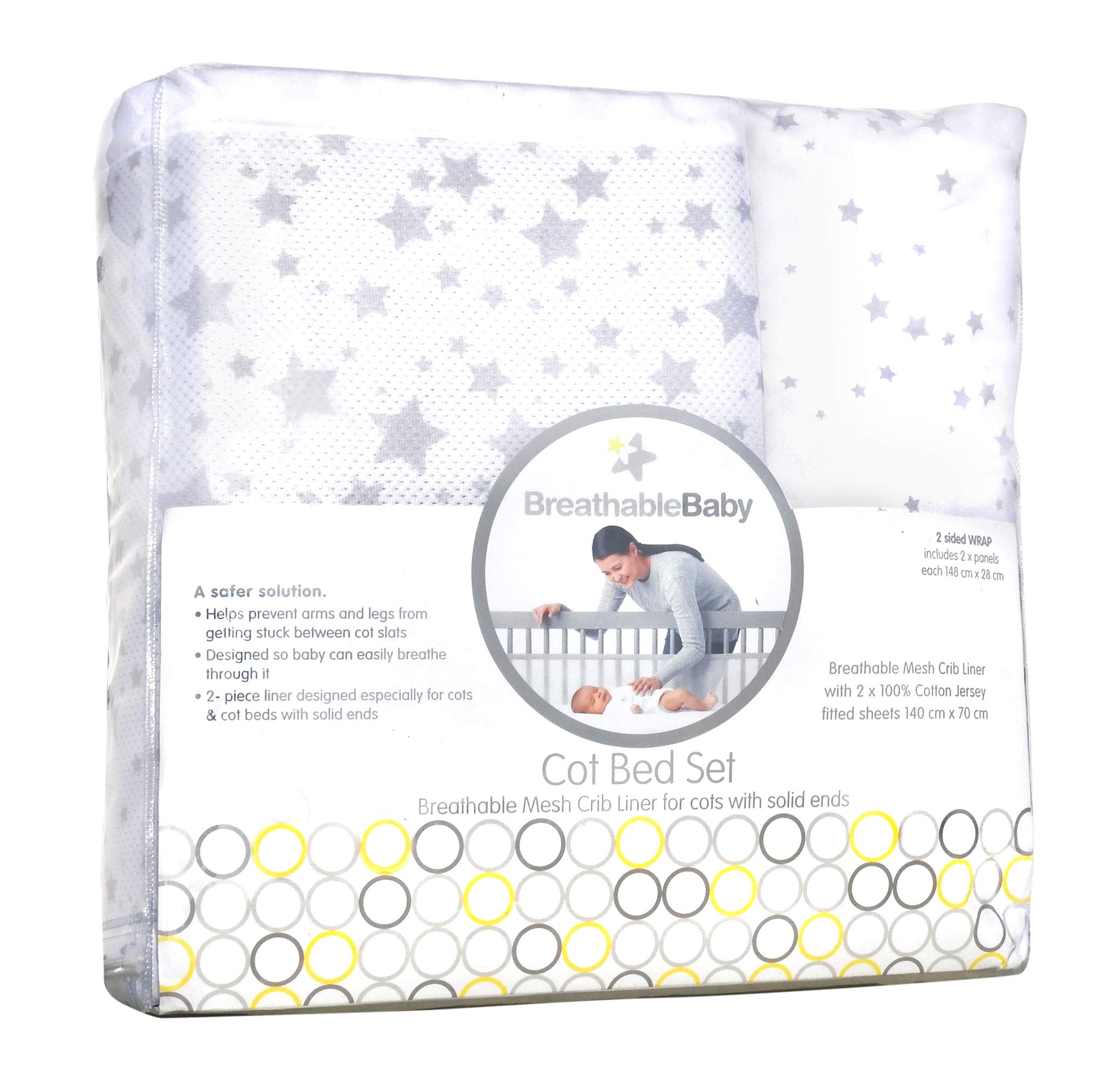 BreathableBaby Crib Bedding Set, Twinkle Grey, 147 cm (Pack of 2)