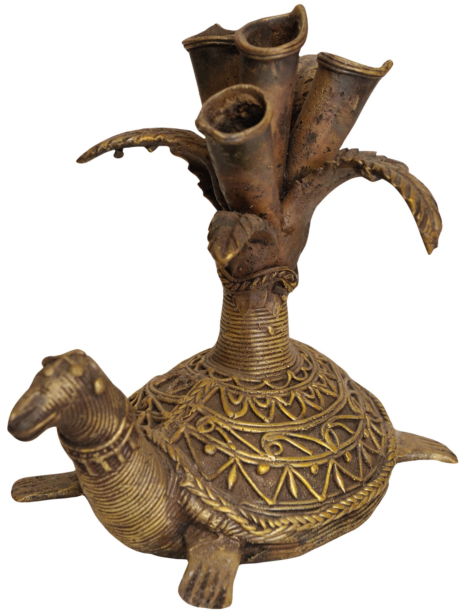 Exotic India Vastu Tortoise with Small Candle Stand Statue, Yellow, 5.3 x 4.6 x 3.3-Inch