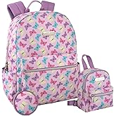 Jessica Simpson Women’s Designer Laptop Backpack with Side Pockets, Wallet | 3 Piece Backpack Change Purse Set for Women (Bright Pastel Butterflies)