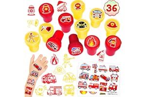 INKSOMOBA 36PCS Fire Truck Party Favors - 24PCS Temporary Tattoos & 12PCS Stamps - Ideal Firefighter Themed Birthday Card Decorations Supplies Goodie Bag Cute Rewards for Boys Girls Classroom Gifts Baby Shower
