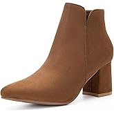 Solestique Women’s Ankle Boots with Side Cutout, Pointed Toe, Low Block Heel Zip Dress Booties for Work & Casual Wear
