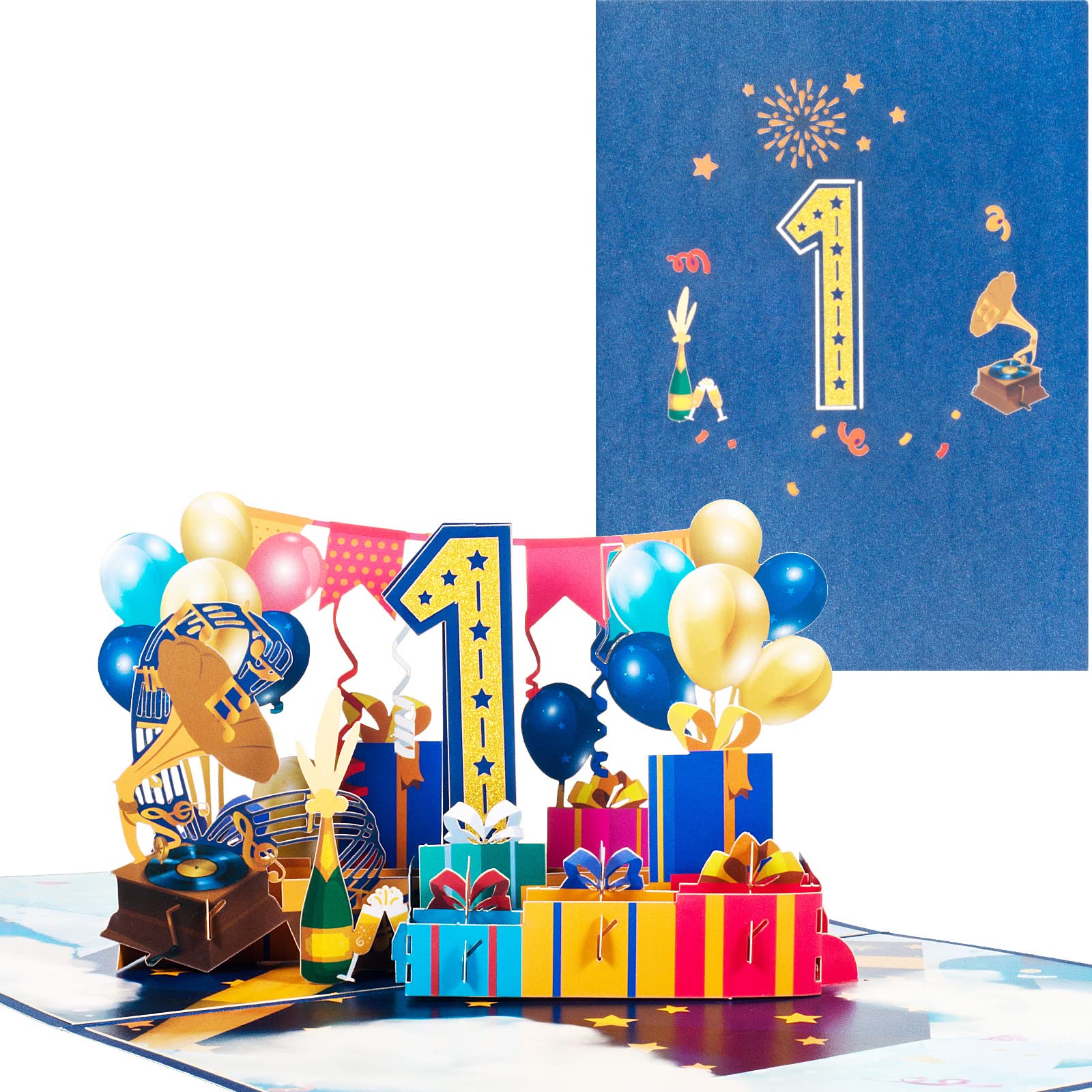 1st Birthday Card, Pop Up Card for Age of 1 Birthday Party, 3D Birthday Cards, Happy Birthday Greeting Cards, Anniversary Card, Folding Card, with Message Card and Envelope (HK2207)