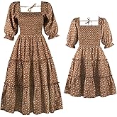Mommy and Me Matching Dresses Floral Printed Ruffled Lantern Sleeves A-Line Long Dress Mom Daughter Matching Outfits