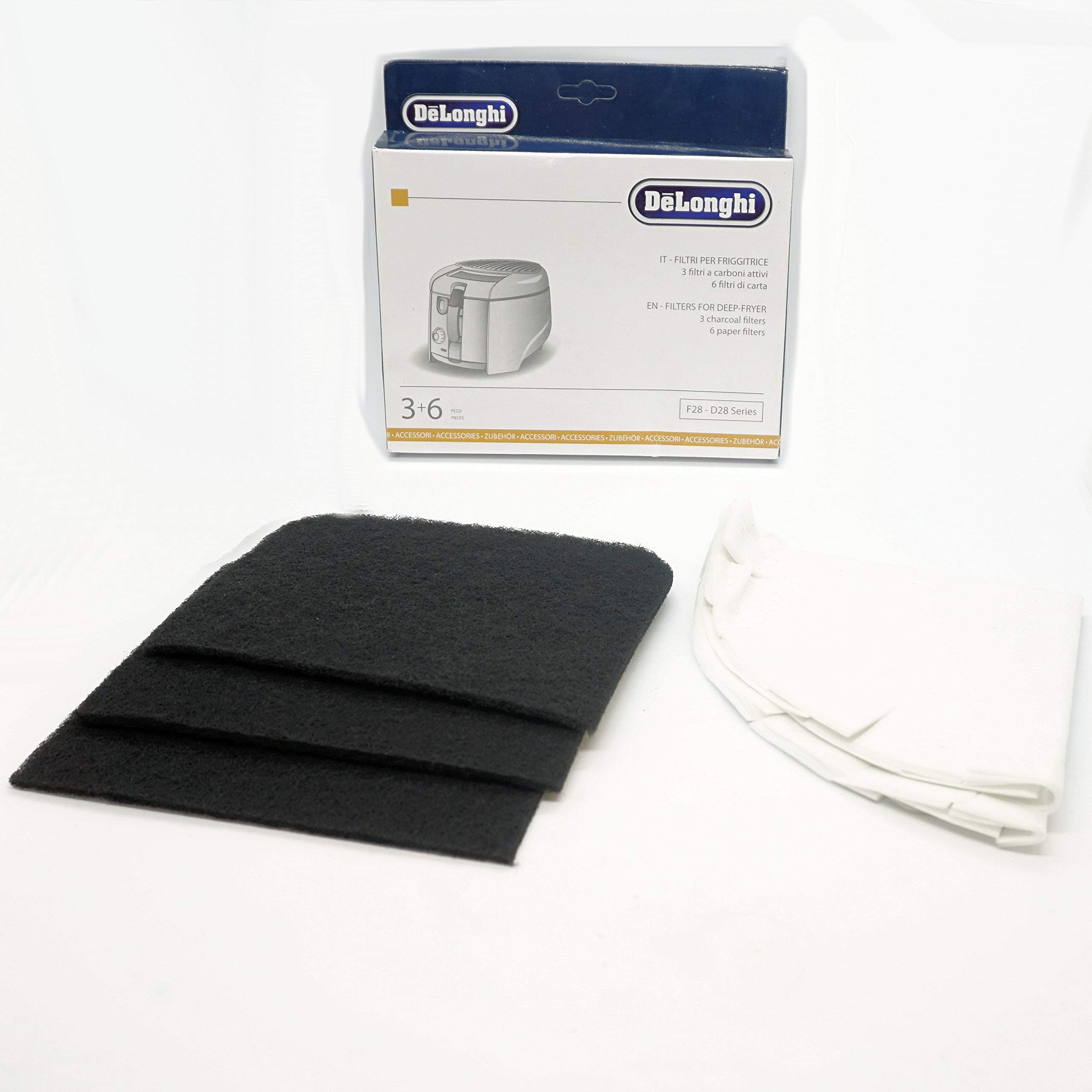 De'Longhi Genuine Original F28/D28 Series Deep Fat Fryer Filters - Pack of 6 Paper & Charcoal Filters - Easy to Fit