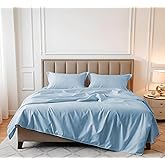 Linenwalas 1200 Thread Count American Cotton Sheets - 100% Supima Cotton Thick, Heavy, Soft Sateen-Hotel Style Premium Luxury 4Pcs Sheet Set Fits Upto 17" Deep Pocket Mattressess (King, Baby Blue)