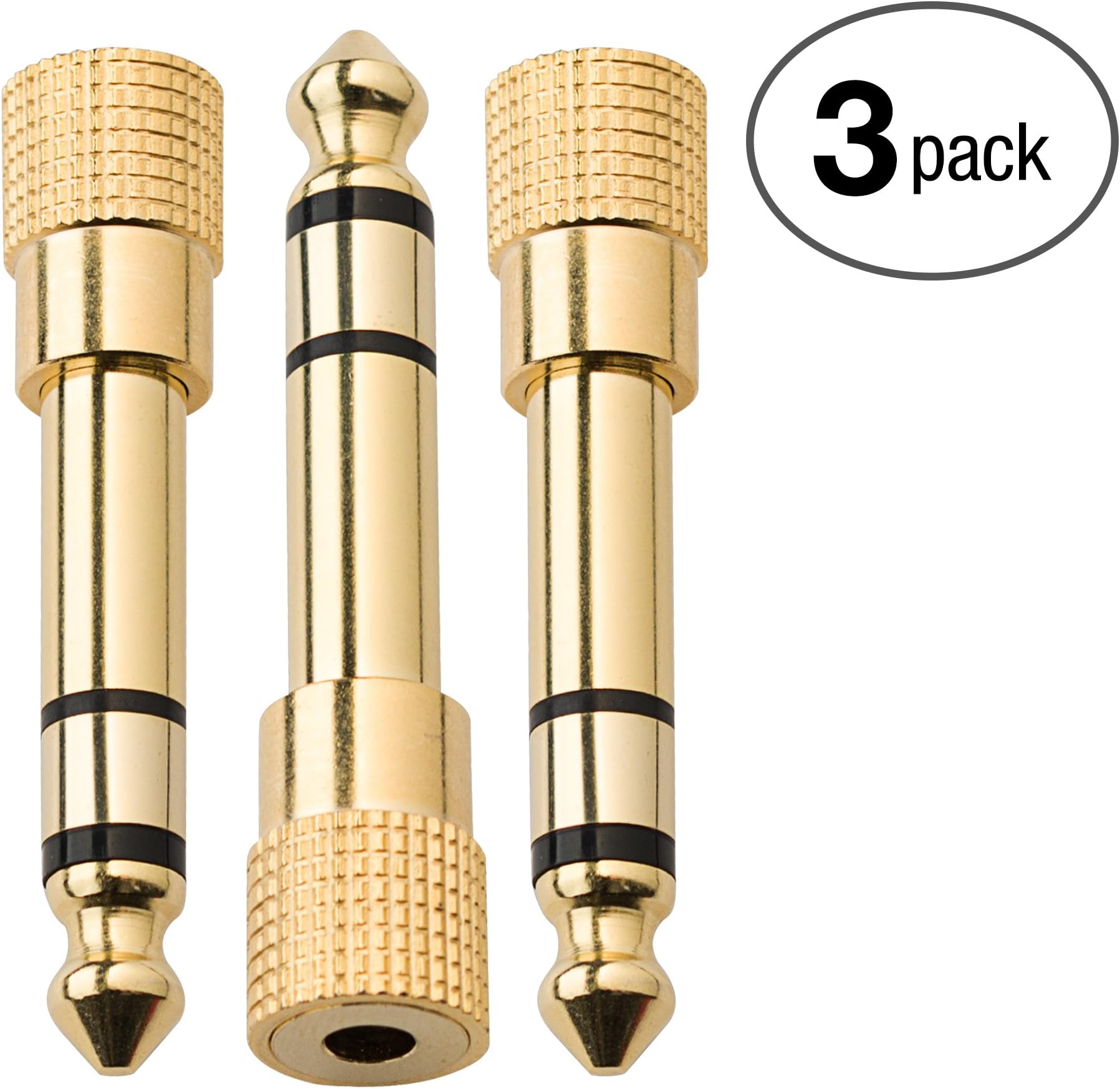 Aurum Cables 3-Pack 6.35mm Male to 3.5mm Female Stereo Adapter