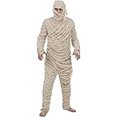 Men's Mummy Halloween Costume | Adult Classic Horror Theme with Bodysuit with Attached Head Wrap and Bandage Strip