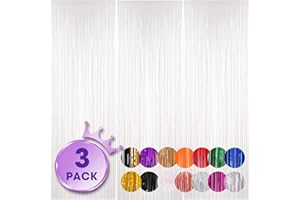 Voircoloria 3 Pack 3.3x8.2 Feet White Foil Fringe Backdrop Curtains, Tinsel Streamers Birthday Party Decorations, Fringe Backdrop for Graduation, Baby Shower, Gender Reveal, Disco Party