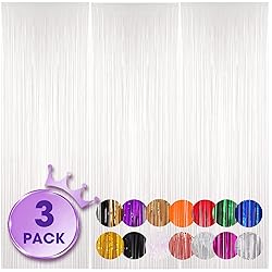 Voircoloria 3 Pack 3.3x8.2 Feet White Foil Fringe