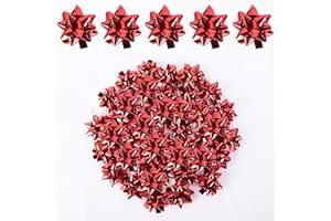 Iceyyyy 100 Pcs Mini Bows-1 Inch Red Metallic Star Gift Bows-Tiny Adhesive Present Bows for Christmas Holiday Party Decoration DIY Gifts Wrapping