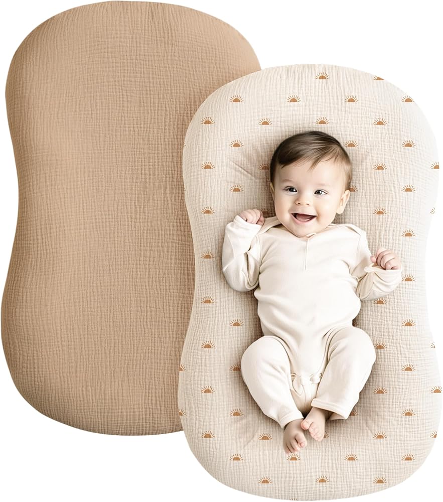 Konssy 2 Pack Muslin Baby Lounger Covers, Covers Only, 30.7" x 20" | 100% Cotton, Soft & Breathable, Baby Nest Slipcover, Env
