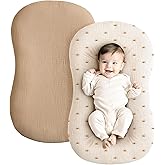 Konssy Muslin Baby Lounger Cover 2 Pack, 100% Cotton Newborn Lounger Cover, Soft and Breathable Baby Nest Slipcover for Boys Girls (Camel,Sun)