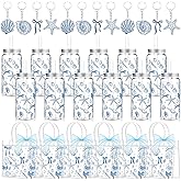 Remerry 12 Set Ocean Seashell Party Favors Ocean Theme Gift Bags Beach Party Decor Blue Bow Coastal Cups with Lid and Straw 13.5 oz Acrylic Keychains for Birthday Guest