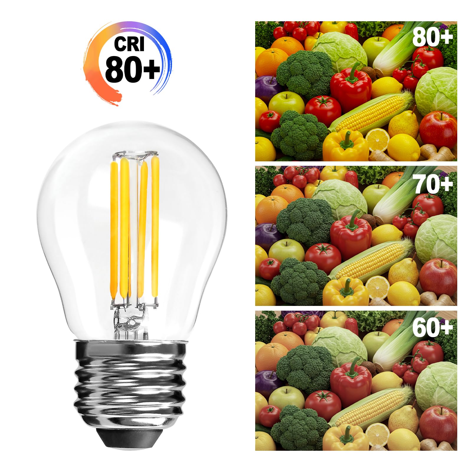 LangPlus+ 10 Stück E27 LED Lampe, Dimmbare G45 Birne, 4W, 40W Äquivalent E27 Sockel Globus Glühlampe, Warmweiß 2700K, LED Filament Fadenlampe für Pendelleuchten, Deckenventilator 8