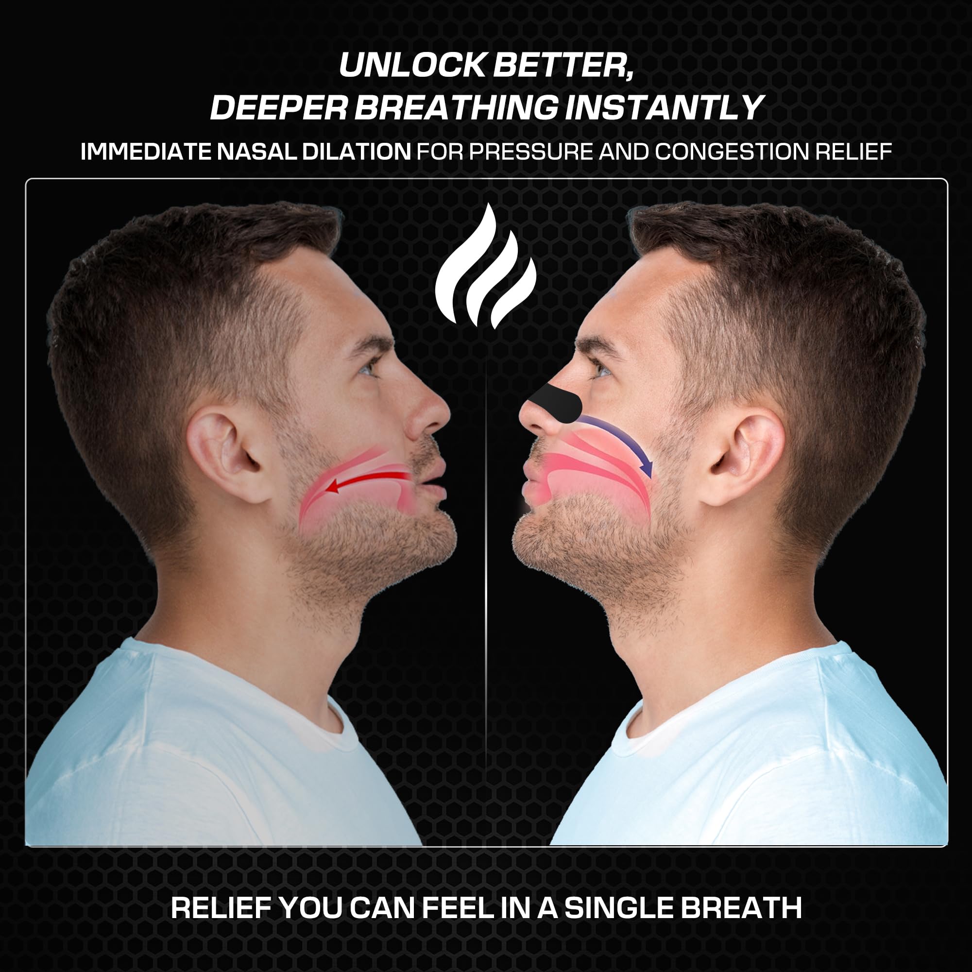 Performance Nose Strips for Breathing (60 Count) - Oil & Sweat Proof Adhesive - Athletic Nasal Strips for Snoring & Sleeping - Black, Wide Body, Universal Fit, Extra Strength