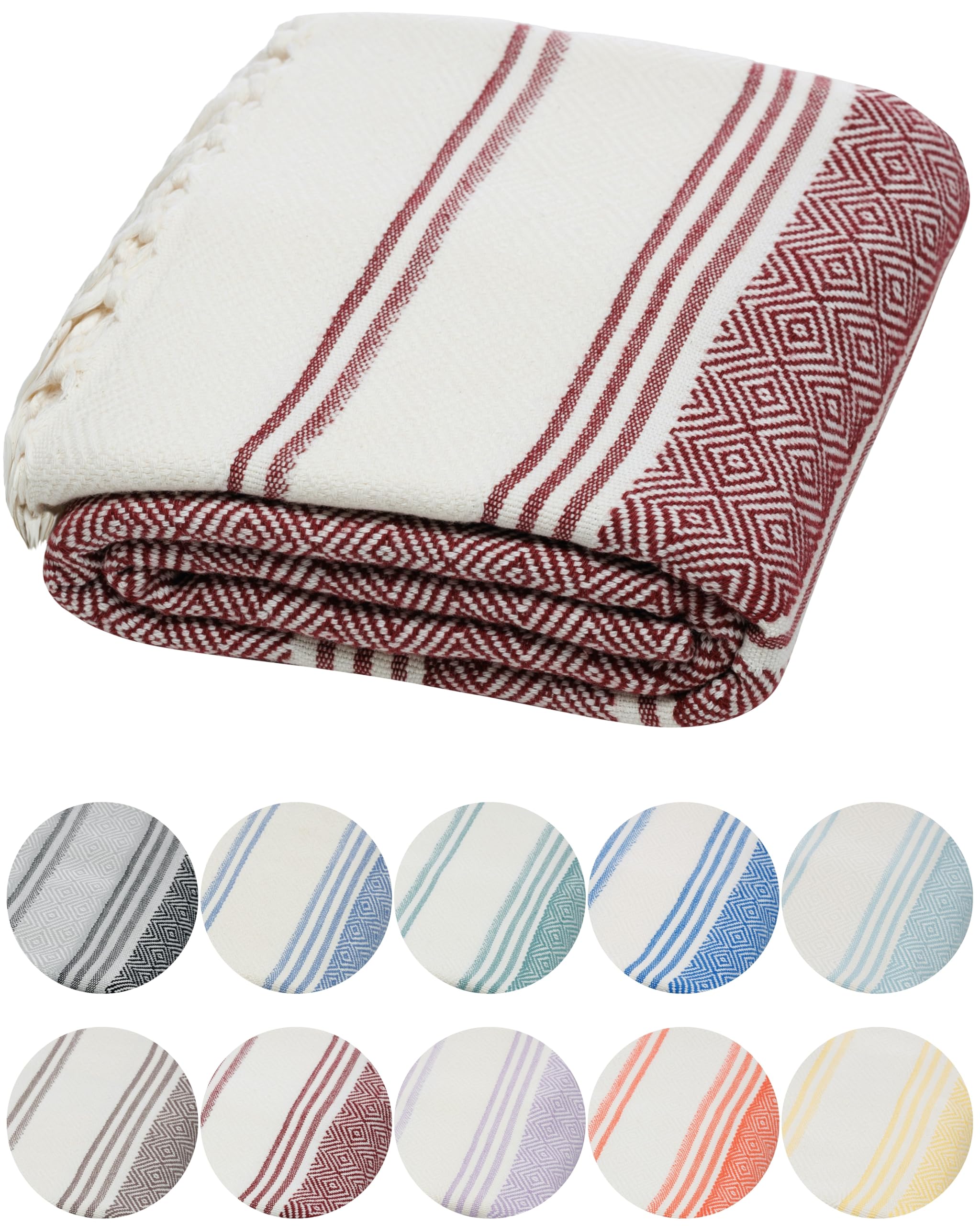 DEMMEX Organic Turkish Cotton Beach Bath Hammam Towel – Quick-Dry, Lightweight, Compact, Sand-Free Beach Towel & Blanket – Luxury Bathroom & Hammam Towel, OEKO-TEX Certified, 180x90cm, Burgundy