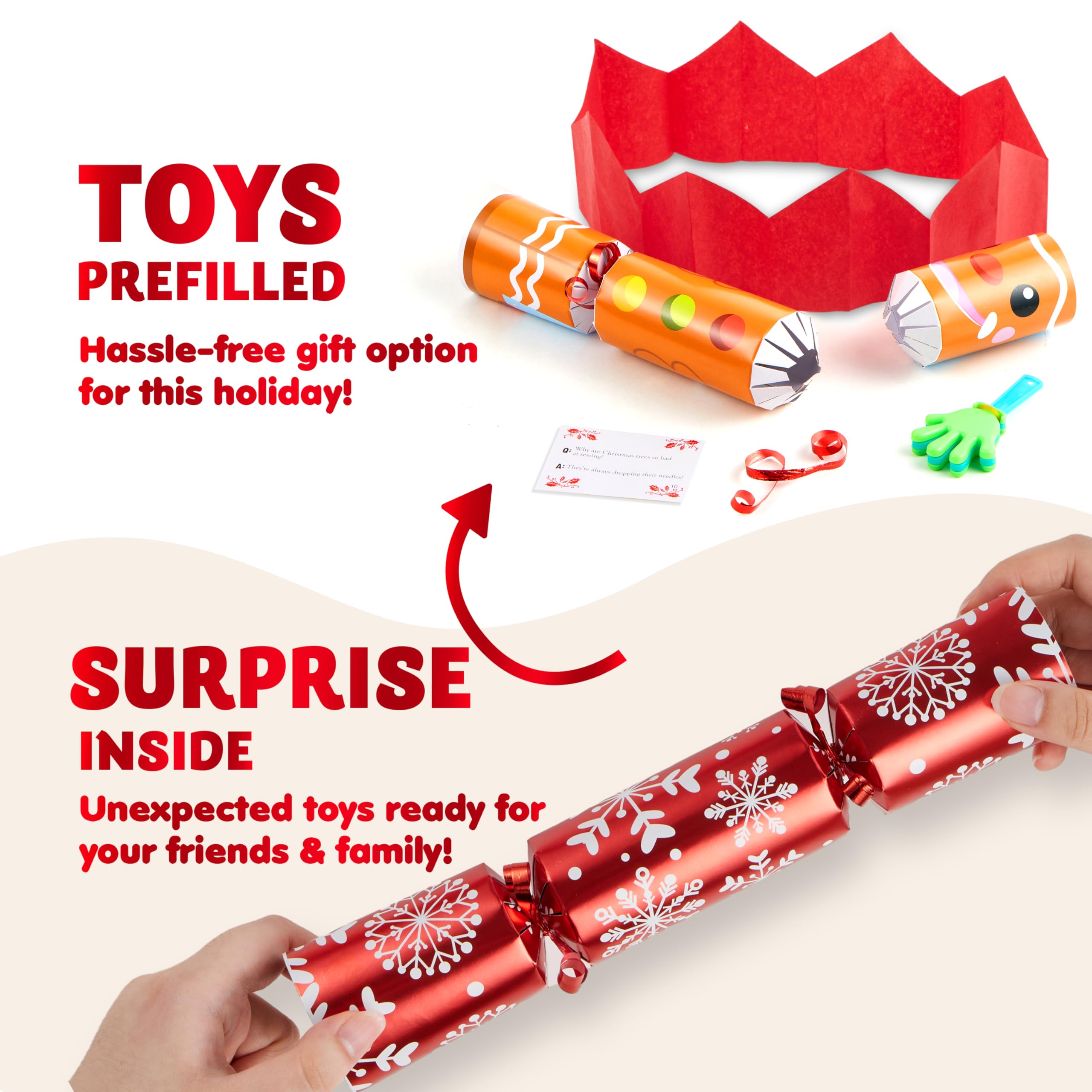 JOYIN 10 Pack Christmas Non-Snap Party Favor with Cute Characters, Includes Party Hat, Joke & Gift, Christmas Table Decorations for Holiday Dinner Traditions Supplies, Stocking Stuffers for Kids