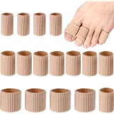 Blulu 16 Pcs Toe Cushion Tube Sleeves Soft Gel Corn Pad Protectors, Brown | Toe Spacers for Cushions Corns, Blisters, Calluses, Toes and Fingers, Fits Most Sizes