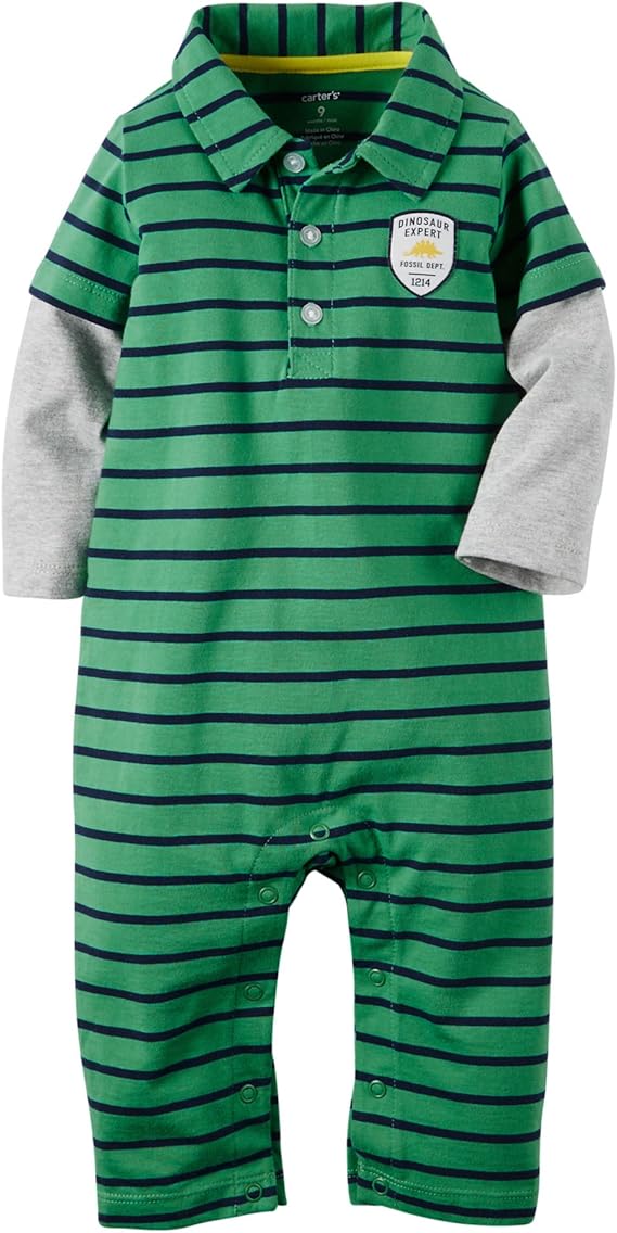 Carter's Baby Boys' Green Striped Polo Jumpsuit Green Amazon.co.uk
