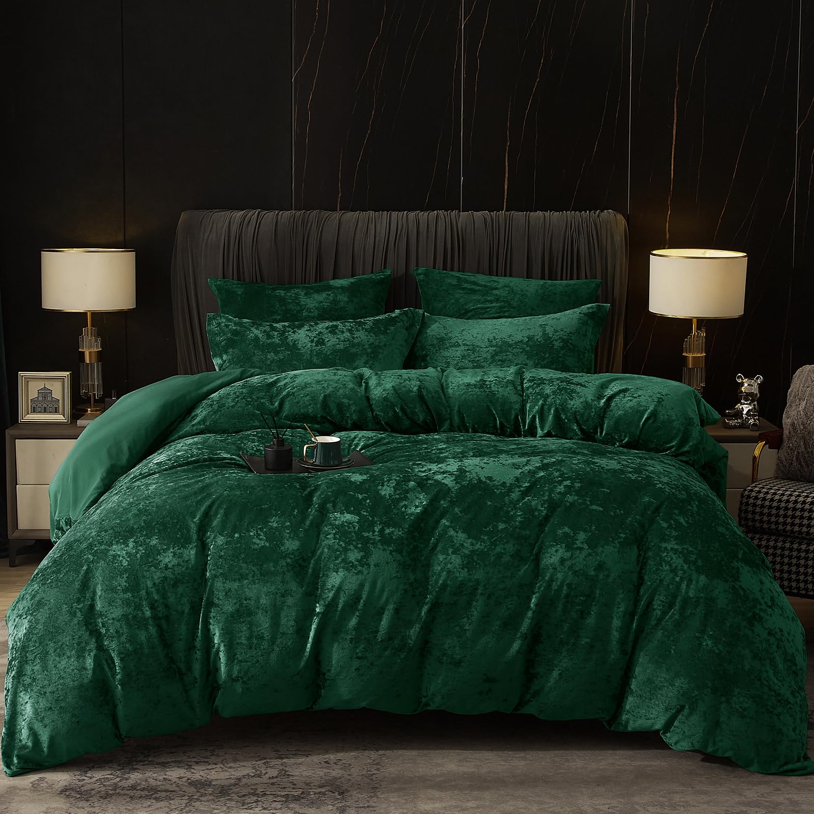 Photo 1 of PHF Truly Velvet Duvet Cover Set Queen Size, 3pcs Ultra Soft Breathable Comforter Cover Set, Luxury Cozy Flannel Duvet Cover with Pillow Shams Bedding Collection, 90" x 90", Emerald Green