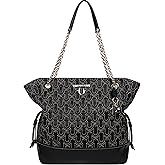 True Religion Tote Bag, Cinch Side Soft Logo Purse with Horseshoe Stitch Pattern, Chain Straps and Gold Hardware