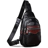 Genuine Leather Sling Bag for Men and Women Crossbody Shoulder Bag Sling Backpack Chest Purse Carry on Casual Daypack | Genuine Leather, Shoulder Bag, Carry on, Casual, Daypack
