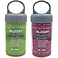 ALOZAY 2 Pack Cooling Towels (40"x 12") with Handle Carry Package, Microfiber Ice Towel for Instant Relief, Soft Breathable Chilly Towel for Yoga, Fitness, Travel, Golf, Gym (Green/Rose Red)