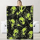 Alien Blanket for Adults Kids Boys, Flannel Alien Blankets Gifts, Street Art Style Alien Throw Blanket for Sofa Couch Bed Living Room Soft Warm Cozy Alien Decor 60" x 50"