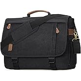 RAINSMORE Messenger Bag for Men 17-17.3 Inch Laptop Bag Water-resistant Canvas Computer Shoulder Bag Office Work Briefcase Large Casual Satchel Bags for Men Bookbag for College, Black
