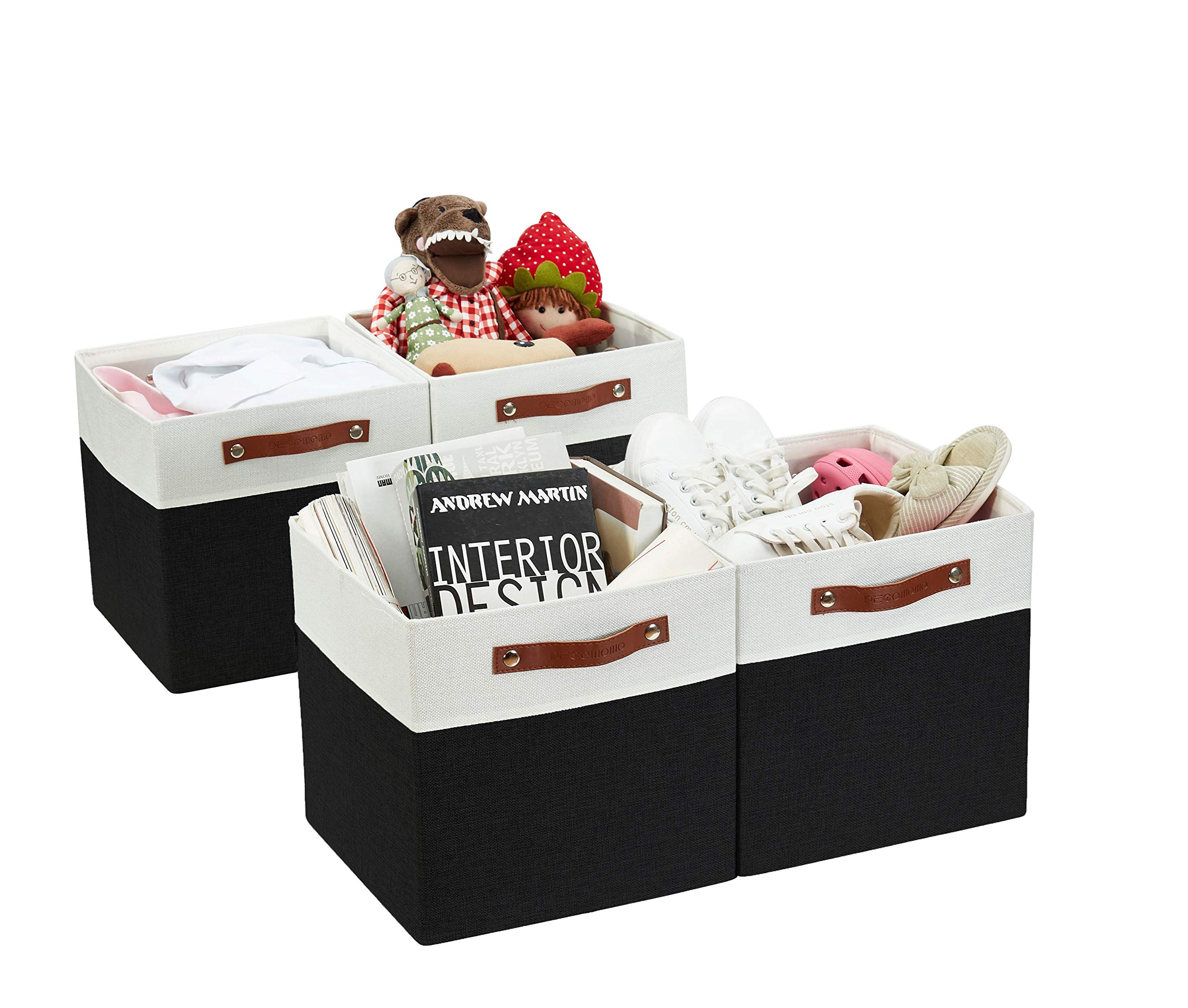 DECOMOMO Kallax Storage Boxes | Storage Cubes 30.5x30.5x30.5cm Fabric Organiser Storage for Wardrobe, Toys, Shelves, Office, Home & Nursery (Black & White- Set of 4)