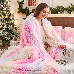 GONAAP Fuzzy Faux Fur Throw Blanket Queen Size