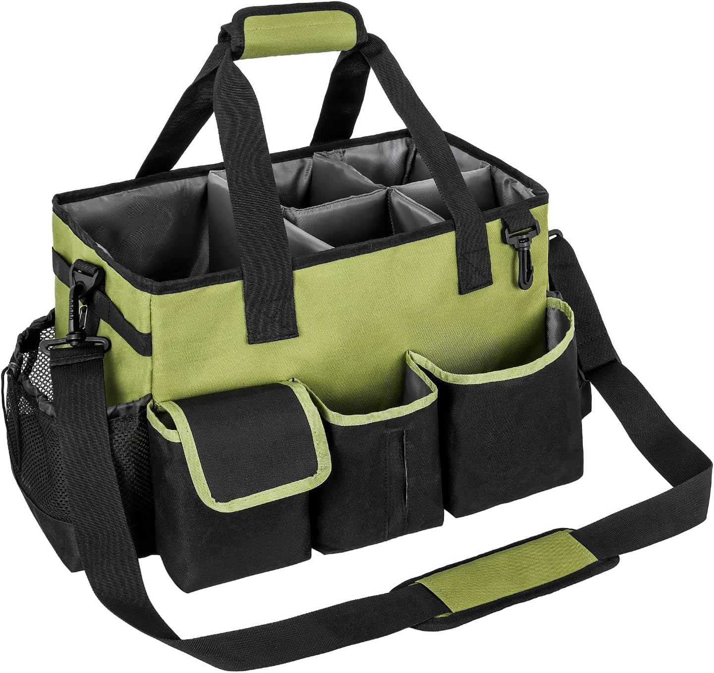 Cleaning Caddy with Handle,Cleaning Organiser,Multifunctional Cleaners Bag with Detachable Thick Dividers,Adjustable Waist Belt,Shoulder Straps for Cleaning Supplies,Home,Car,Garden,Large,Green